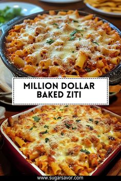 two different types of baked pasta with the words million dollar baked ziti