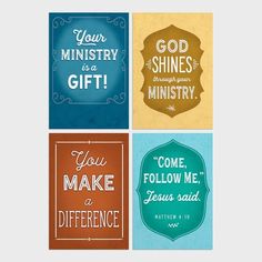 four different colored cards with the words you make a difference and god's gift