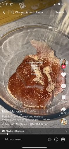 a glass plate filled with food on top of a table