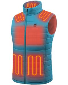 the heated vest is blue and orange