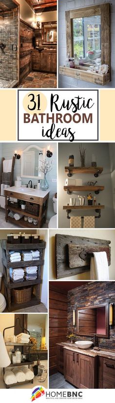 rustic bathroom decor ideas are featured in this collage