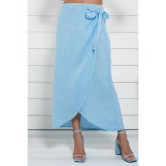 Summer Beach Skirt With Tie-side Bottom, Summer Beachwear Skirt With Tie-side Bottom, Beachwear Fitted Skirt With Tie-side Bottom, Chic Summer Tie-side Wrap Skirt, Summer Tie-side Wrap Skirt, White Linen, Maxi Skirt, Blue, How To Wear