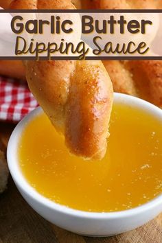 garlic butter dipping sauce in a white bowl