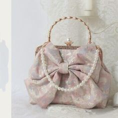 Great Shopping Women Lolita Retro Satin surface princess Bowknot Pearl Shoulder Bag Handbag, Bags Princess Aesthetic Accessories, Pretty Purses And Handbags, Aesthetic Purses And Bags, Kawaiies Handbags, Cute Bags And Purses, Coquette Shoulder Bag, Feminine Pink Bags With Pearl Handle, Purses Aesthetic, Cute Pink Bag With Bow