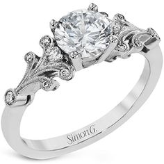 Simon G. Vintage Style Filigree & Milgrain Diamond Engagement Ring Featuring 0.13 Carats Total Weight Round Cut Diamonds Delivery takes 3-4 weeks for Simon G. to create and will ship immediately after completion. Rush delivery available depending on style and upon request Other sizes & metal selections take two weeks for Simon G. to create and will ship FREE immediately after completion, fully insured to point of delivery Includes ring box and jewelry appraisal All orders placed out of N Jewelry Appraisal, Versatile Jewelry, Tax Free, Silver Wedding Rings, Take Two, Designer Engagement Rings, Silver Wedding, Silver Man, Jewelry Rings Engagement