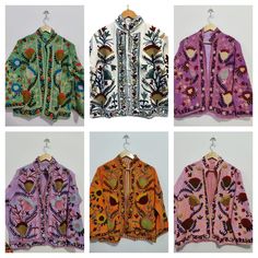 Handmade Item  Men And Women Suzani Jacket, Boho Winter Long Sleeves Suzani Jacket, Bohemian Floral Work Winter Jacket Coat, Comfortable Partywear Jacket. PRODUCT-: Cotton Suzani Jacket, Inside Lining Material:- TNT Presenting beautiful NEW SUZANI kantha jacket. Buy it for the holidays! Looks fabulous over a long silk tank dress or palazzo pants. Or wear it with jeans and boots. Jacket made with NEW SUZANI kantha quilt fabric which is fresh and new. This kantha fabric is hand stitched and it is Multicolor Long Sleeve Outerwear With Chikankari Embroidery, Festive Bohemian Outerwear With Chikankari Embroidery, Bohemian Chikankari Embroidered Outerwear For Fall, Multicolor Outerwear With Woven Motifs For Fall, Bohemian Outerwear With Chikankari Embroidery For Fall, Traditional Long Sleeve Outerwear For Fall, Festive Patchwork Long Sleeve Outerwear, Traditional Multicolor Cardigan For Fall, Festive Long Sleeve Patchwork Outerwear