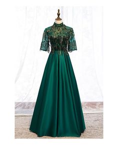 Shop elegant formal green long satin evening dress with sequined sleeves online. All instock with free shipping. Pro since 2009. Green Dress Formal, Green Evening Dress, Banquet Dresses, Satin Evening Dresses, Long Evening Dress, Birthday Party Dress, Lace Evening Dresses, Dress Satin, Dress Gift