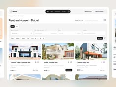 three screens showing different types of houses on the same page, one is for rent an house in dubai