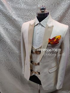 WorldwideDelivery WhatsApp : +919953670839 Cream Wedding Suit, White Cream Wedding, Wedding Suit For Men, Mens Tuxedo, Suit For Men, Mens Suit Jacket, Cream Wedding, African Clothing For Men, Wedding Suit