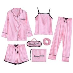 Sweet Cute Nightwear  7 Pieces Pyjama Set Cute Nightwear, Silky Pajamas, Pyjama Satin, Womens Ripped Jeans, Womens Pjs, Cute Sleepwear, Pyjamas Womens, Pink Pajamas, Pajamas Sets