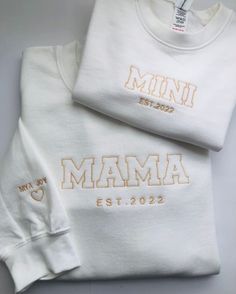 Custom Matching Mother and Daughter Sweatshirts for Gifts Family Matching White T-shirt With Embroidered Text, White Family Matching T-shirt With Embroidered Text, White Embroidered T-shirt For Family Matching, White Tops With Embroidered Graphics For Mother's Day, White Long Sleeve Top With Custom Embroidery, Embroidered White Tops For Mother's Day, White Embroidered Tops For Mother's Day, Custom Embroidered White Tops For Mother's Day, White T-shirt With Letter Embroidery For Gift