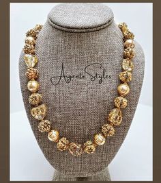 Handmade Material: 24kt Gold Foil, Lac Natural Beads and Pearls Length: 18"-20" adjustable 24kt Gold, Natural Beads, Chandelier Earrings, Gemstone Pendant, Gold Foil, Foil, Statement Necklace, Emerald, Gemstones