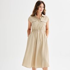 This women's Ellen Tracy sleeveless button front shirt dress is easily dressed up or down. Pairs well with sneakers, sandals, or heels.Click on this WOMEN'S GUIDE to find the perfect fit and more! This women's Ellen Tracy sleeveless button front shirt dress is easily dressed up or down. Pairs well with sneakers, sandals, or heels.Click on this WOMEN'S GUIDE to find the perfect fit and more! FEATURES Shirtdress 2 chest pockets Flounce hem Button front Sleeveless Collared necklineFIT & SIZING Relaxed 47-in. length from shoulder to hem Midi length hits below the knee Inner adjustable waistbandFABRIC & CARE Rayon, airflow Machine wash Imported Size: X Small. Gender: female. Age Group: adult. Collared Midi Dress With Pockets For Summer, Summer Button-up Midi Dress With Pockets, Casual Shirt Dress With Pockets For Vacation, Casual Midi Shirt Dress With Pockets, Casual Knee-length Shirt Dress For Vacation, Casual Knee-length Shirt Dress, Summer Shirt Dress With Pockets For Day Out, Casual Linen Midi Dress For Day Out, Casual Collared Midi Dress For Summer