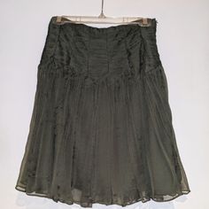 Olive Green, Silk, Double-Lined, Pleated, Knee-Length Skirt. Never Worn. Green Pleated Skirt For Evening, Pleated Green Skirt For Evening, Knee-length Flowy Cocktail Skirt, Pleated Full Skirt, Silk Midi Skirt, Green Silk, Knee Length Skirt, Women Skirts Midi, Olive Green