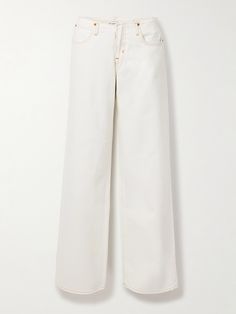 SLVRLAKE's 'Mica' wide-leg jeans have a frayed waist that sits low on the hips, so they feel particularly cool and relaxed. They're cut from rigid denim and washed in a versatile off-white shade contrasted by tan stitching. Wear yours with a tank or cropped tee. Ankle Length Jeans, Cropped Tee, Low Waist, Crop Tee, Jeans Dress, Denim Fashion, Wide Leg Jeans, Denim Pants, Women Collection