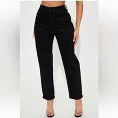 Fashion Nova Black Mom Jeans Run Small Thick Material Chic Black Cotton Jeans, Black Cotton Party Bottoms, Chic High Waist Black Jeans, Chic Black Summer Jeans, Black Jeans For Night Out In Spring, Casual Cotton Jeans For Party, Chic Black Jean Shorts, Super Ripped Jeans, Mom Jeans Black