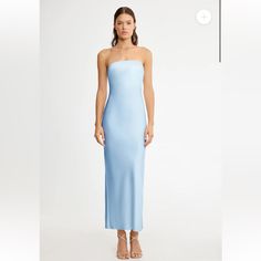 Nwt Esme Strapless Maxi Dress In Ice Blue Chic Strapless Light Blue Midi Dress, Chic Light Blue Strapless Midi Dress, Elegant Light Blue Strapless Maxi Dress, Blue Midi Dress With Straight Neckline For Brunch, Chic Blue Maxi Dress With Straight Neckline, Blue Strapless Dress With Straight Neckline For Evening, Blue Maxi Dress With Straight Neckline For Evening, Elegant Light Blue Strapless Dress For Spring, Elegant Blue Strapless Dress For Brunch