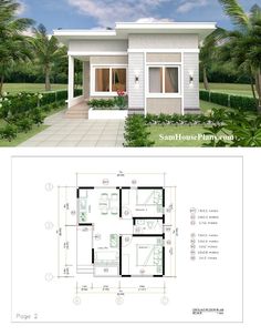 Modern Tiny House Shed roof Design with 2 Bedrooms Tiny House Shed, Luxury Ranch House Plans, Wooden House Plans, Shed Roof Design, Small House Blueprints, Vacation House Plans, Bungalow Style House