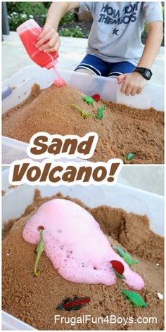 sand volcano for kids to play with in the sand and then put it in an ice cream container