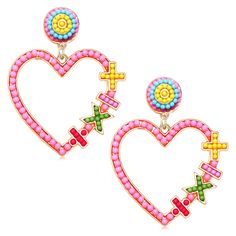 PRICES MAY VARY. Add some spunk to your outfit with these gorgeous beaded earrings!features beaded heart shaped with a minus, plus, division and a multiplication sign detailed to create a statement dangle teacher earrings,These are so fun and are the perfect size! How about some cute teacher earrings even your students will love?these heart math earrings to all the wonderful teachers and educators out there – know that we truly appreciate the work that you do!We hope these beaded heart teacher e Summer Heart Shaped Jewelry With Heart Beads, Valentine's Day Heart Dangle Earrings With Beads, Summer Heart-shaped Colorful Beaded Jewelry, Heart Charm Beaded Earrings For Valentine's Day, Valentine's Day Earrings With Heart And Round Beads, Heart-shaped Colorful Beaded Summer Jewelry, Valentine's Day Beaded Earrings For Pierced Ears, Bohemian Heart Beads Earrings For Valentine's Day, Summer Heart-shaped Jewelry With Colorful Beads