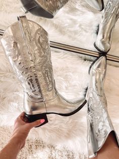 - True to size - Heel Height: 7 cm Cowboy Boots, Metallic Silver, Heel Height, Cowboy, Heels, Boots, Silver