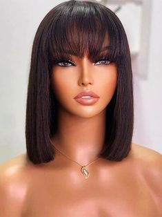 16 Inch Hair, Straight Bob Wig, Straight Bob Hairstyles, Bob Wig With Bangs, Hair For Black Women, Short Straight Bob, Straight Bob, Short Straight Hair, Wig With Bangs