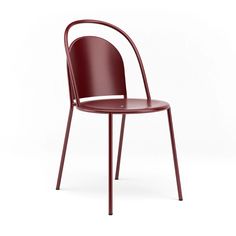 a red chair with a curved back and seat, viewed from the front on an isolated white background