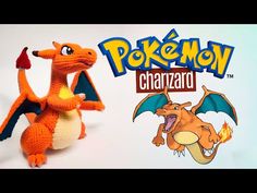 a crocheted toy is shown next to the logo for pokemon charizao