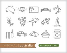 the australia outline icons are displayed on a white background