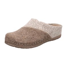 Rohde Slippers for Women, Beige Rohde Slippers for Women Stay cozy and stylish with these Rohde Slippers for women. Perfect for the autumn/winter season, these beige slippers feature a comfortable wedge heel of 3 cm for all-day wear. The normal width (G) and warm lining make them ideal for chilly days. Crafted from felt with a leather insole and a durable PU sole, these slippers are both fashionable and practical.  Product Details:  Color: Beige  Heel Height: 3 cm  Heel Type: Wedge  Shoe Width: Normal (G)  Removable Insole: No  Sole Color: Brown  Closure: Slip-on  Season: Autumn/Winter  Material:  Upper: Felt  Inner Material: Felt  Insole: Leather  Sole: Polyurethane (PU)    Care Instructions: Remove dust and dirt with a soft shoe brush or a lint-free, slightly damp cloth. Beige Slippers, Felt House, Comfortable Wedges, Shoe Brushes, Beige Heels, Slippers For Women, Soft Shoes, House Slippers, Winter Season