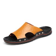 Category:Slippers  Flip-Flops; Upper Materials:Leather; Embellishment:Rivet; Season:Summer; Gender:Men's; Activity:Walking; Toe Shape:Round Toe; Style:Casual; Outsole Materials:Rubber; Occasion:Daily,Beach; Closure Type:Loafer; Function:Breathable; Pattern:Solid Colored; Shipping Weight:0.560; Listing Date:05/24/2019; 2024 Trends:Leather Shoes,Leather Sandals,Slides; Foot Length:; Size chart date source:Provided by Supplier.; Special selected products:COD Male Slippers, Mens Leather Sandals, New Mens Fashion, Beach Slides, Leather Flip Flops, Rubber Shoes, Casual Slippers, Leather Slippers, Mens Plus Size