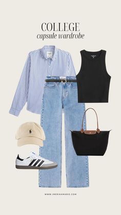 College Capsule Wardrobe, Erika Marie, College Must Haves, House Outfit, Collage Outfits, Stile Hijab, University Outfit, Capsule Wardrobe Outfits, College Essentials