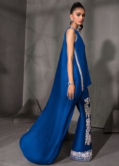 Fleur – Saira Shakira Elegant Embellished Silk Palazzo Set, Silk Pant Set For Party Wear During Eid, Elegant Silk Sets With Straight Pants, Blue Formal Palazzo Set For Eid, Eid Party Silk Pant Set, Chic Blue Sets With Straight Pants, Embellished Formal Sets For Summer, Silk Pant Set For Evening, Silk Palazzo Set For Eid Evening