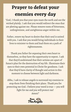 a prayer card with the words prayer to defat your enemys every day