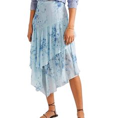 Reposhing This Item I Purchased From @Norahloveboutiq. Loved It, But Ready To Rotate For Something New. Questions? Leave A Comment Below! Georgette Skirt, Tiered Midi Skirt, Skirts Online, Grey Women, Women Skirts Midi, Large Fashion, Silk Printing, Fashion Store, Blue Floral