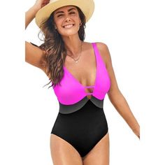 We’ll let you in on a secret: the trick to having a great beach look is choosing the right swimsuit. This one-piece has a plunging V-neck and is color blocked to expertly accentuate your shape in the most flattering proportions. Adjustable straps let you customize the fit to your liking. Pink V-neck One Piece Beachwear, Pink V-neck Swimwear For Beach, Pink V-neck Swimwear For Beach Party, Pink V-neck One-piece Beachwear, Pink V-neck One Piece For Beach Season, Pink V-neck One-piece For Beach Season, Mesh Bra, Swimsuits For All, Swimsuit Shops