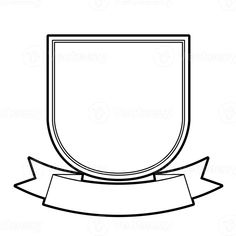 a black and white drawing of a shield with a ribbon around it