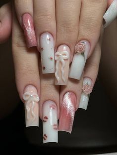 Paznokcie Hello Kitty, Grunge Nails, Girly Acrylic Nails, Classy Acrylic Nails, Crazy Nails, Pretty Gel Nails, Soft Nails, Fire Nails, Dream Nails