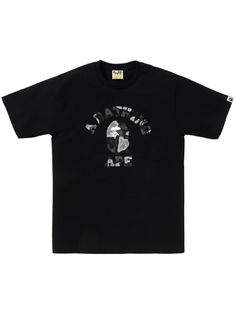 black/grey cotton jersey texture crew neck logo print to the front short sleeves straight hem Black And White Graphic Tee, Bape Shirt, Swag Outfits For Girls, Mini Dress Fashion, Versace Outfit, Freshman Year, Bathing Ape, Clothing Stores, Summer Beach Wear