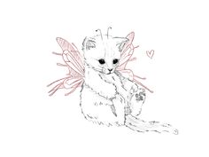 a drawing of a cat with wings on it's back and paws in the air