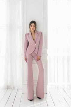 2-piece Womens Blazer Trouser Suit for office, business meetings, formal events and special occasions. Also perfectly combines with sneakers so after a long and tiring business day you can change you heels to sneakers and still look chic. DETAILS - flared pants - slim fit - high rise - blazer is buttoned - lined - side pockets - slim fit - double breasted MATERIAL Premium quality suiting fabric, which consists of viscose mostly and a bit of polyester and elastane SIZES The models in photos are w Chic Fitted Pantsuit For Semi-formal Occasions, Fitted Long Sleeve Office Lady Pantsuit, Elegant Office Pantsuit, Professional Fitted Long Sleeve Pantsuit, Fitted Notch Lapel Office Lady Sets, Elegant Long Sleeve Pantsuit For Formal Occasions, Elegant Tailored Pantsuit For Party, Elegant Tailored Pantsuit For Semi-formal, Fitted Office Lady Pantsuit For Business