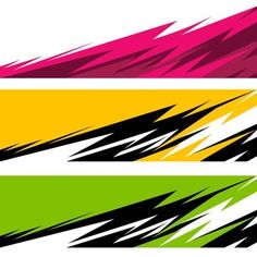 three different colored lines with black, pink, yellow and green streaks on them in the same direction