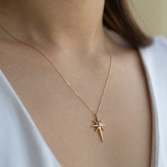 14k Solid Gold Pole Star Necklace, North Star Necklace, Real Gold Star Necklace, Birthday Gift, Anniversary Gift, Gift For Girlfriend *Free Express International Shipping *Free returns within 14 days from the order date. *14K solid gold chain is included. NEXT BUSINESS DAY SHIPPING! PRODUCT DETAILS *The product is made of 100% 14k Solid Gold and it has a 14K or 585 stamp on item. (We don't sell filled or plated jewelry) *The package includes a gold certificate. *The product includes 14K solid go Star-shaped Yellow Gold Birthstone Necklace, Yellow Gold Star Shaped Necklace With Birthstone, Yellow Gold Star Necklace With Birthstone, Elegant Starburst Jewelry As Gift, Elegant Starburst Jewelry Gift, 14k Gold Star Charm Jewelry Gift, 14k Gold Jewelry With Star Charm Gift, Gold Starburst Necklace For Gift, Elegant Starburst Necklaces For Gifts