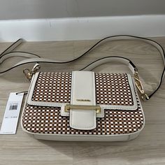 Beautiful White And Brown Checkered Color, All Tags Attached. Calvin Klein Bags With Gold-tone Hardware For Everyday Use, Small Black Crossbody Bag, Calvin Klein Bag With Gold-tone Hardware For Shopping, Snake Print Bag, Calvin Klein Bag, Snakeskin Purse, Convertible Bags, Brown Handbag, Leather Handbags Tote