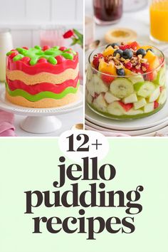 jello puddings and desserts with text overlay that reads, jello puddinging recipes