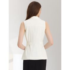 This sleeveless jacket is an essential choice for office outlook. Add some new matching to your new season wardrobe with this vest. Wear it as a chic set with the matching pants or skirts and drape a blazer over your shoulders when the breeze picks up. Suitable for office, work, business casual, daily wear, wedding banquet, costume, etc. Fully Fined, more soft and comfortable. Elegant Vest With Lapel Collar For Work, Classic Sleeveless Outerwear For Work, Elegant Office Vest Tops, Versatile Sleeveless Outerwear For Work, Tailored Vest Top For Business Casual, Tailored Sleeveless Blazer For Workwear, V-neck Blouse With Vest For Work, Elegant Sleeveless Outerwear, Versatile Sleeveless Office Vest