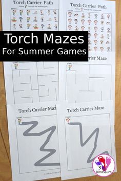 four matching mazes for summer games with the text, torch mazes for summer games