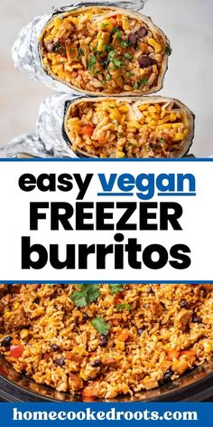 easy vegan freezer burritos with text overlay