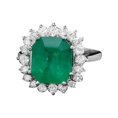 4.40 Carats Natural Emerald and Diamond 14K Solid White Gold Ring Total Natural Green Emerald Weight is: Approx. 3.60 Carats Emerald Measures: Approx. 10.00 x 9.00mm Natural Round Diamonds Weight: Approx. 0.80 Carats (color G-H / Clarity SI1-SI2) Ring size: 7 (free re-sizing available) Ring total weight: Approx. 5.0 grams Disclaimer: all weights, measurements and colors are approximate and may vary slightly from the listed dimensions or as seen in the image. All pictures are magnified to show th Luxury Platinum Cluster Emerald Ring, Luxury Gia Certified Cluster Rings, Luxury Cluster Emerald Ring With Prong Setting, Luxury Emerald Cluster Ring With Halo Setting, Luxury Cluster Emerald Ring With Halo Setting, Formal Cluster Emerald Ring In White Gold, Formal Cluster Emerald Ring With Center Stone, Formal Cluster White Gold Emerald Ring, Formal Cluster Brilliant Cut Emerald Ring