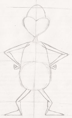 a pencil drawing of a cartoon character with arms, legs and hands on one side